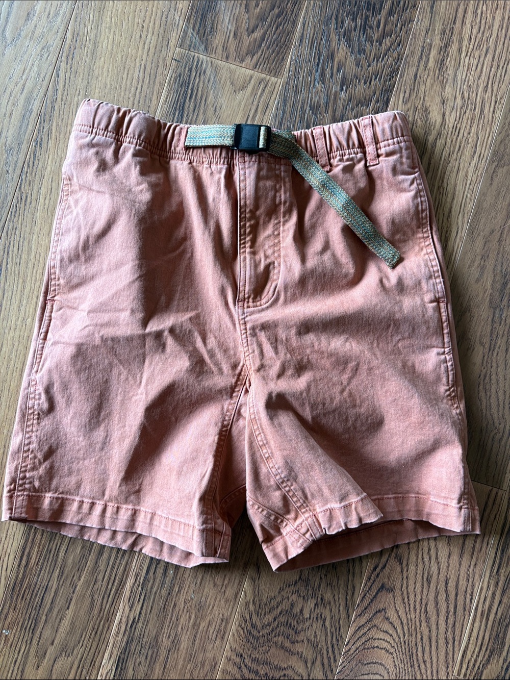 Men's Salmon Pink Casual Cotton Shorts with Web Belt